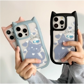 Love Cat 15promax Phone Case iphone13 Apple 11 Women's 14plus Large Hole 12 Blue Cat Ears