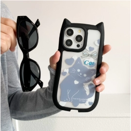 Love Cat 15promax Phone Case iphone13 Apple 11 Women's 14plus Large Hole 12 Blue Cat Ears