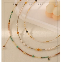 Small niche stacked Xiaomi bead colored bead necklace for women, versatile, fashionable, personalized, freshwater pearl necklace