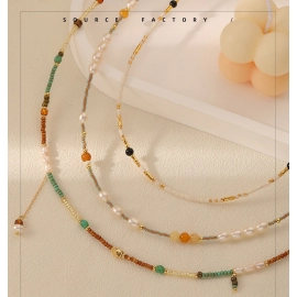 Small niche stacked Xiaomi bead colored bead necklace for women, versatile, fashionable, personalized, freshwater pearl necklace