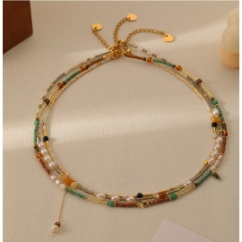 Small niche stacked Xiaomi bead colored bead necklace for women, versatile, fashionable, personalized, freshwater pearl necklace