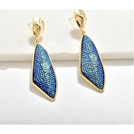European and American personality irregular geometric blue green light luxury brick earrings s925 silver needle high-quality earring accessories