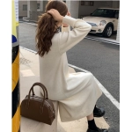 Polo collar base skirt for autumn and winter, paired with a long coat, over the knee lazy style, loose and thick sweater, knitted dress for women