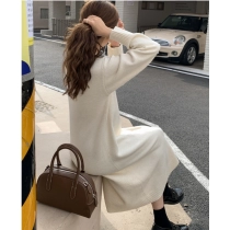 Polo collar base skirt for autumn and winter, paired with a long coat, over the knee lazy style, loose and thick sweater, knitted dress for women