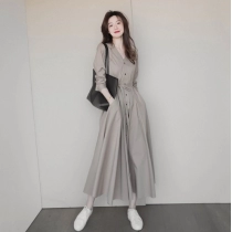 Autumn French tea break long dress, high-end retro gentle first love dress, design sense, niche shirt dress