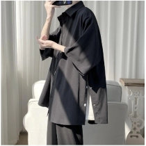 Seven point short sleeved shirt for men's summer men's ice silk shirt, casual Japanese loose ins trendy half sleeved top