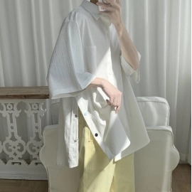 Seven point short sleeved shirt for men's summer men's ice silk shirt, casual Japanese loose ins trendy half sleeved top