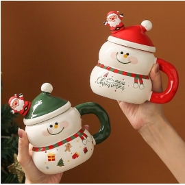 Creative Christmas Ceramic Cup Cartoon Snowman Makeup Gift Box Large Capacity Water Cup Gift Box for Girls Christmas Gift