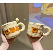 Internet celebrity cute teddy bear cup, mug, ceramic cup, ins exquisite and high-value water cup, gift for friends coffee cup