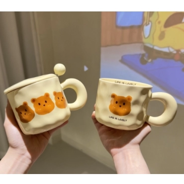 Internet celebrity cute teddy bear cup, mug, ceramic cup, ins exquisite and high-value water cup, gift for friends coffee cup
