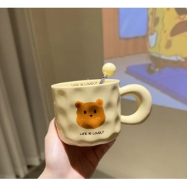 Internet celebrity cute teddy bear cup, mug, ceramic cup, ins exquisite and high-value water cup, gift for friends coffee cup