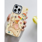 Fun cartoon electroplated frame, drip glue blue diamond giraffe, Apple 14 phone case, 15promax transparent, 12 soft edges