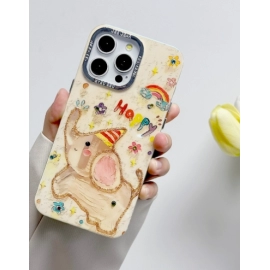 Fun cartoon electroplated frame, drip glue blue diamond giraffe, Apple 14 phone case, 15promax transparent, 12 soft edges