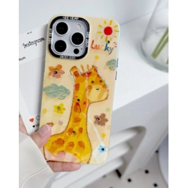 Fun cartoon electroplated frame, drip glue blue diamond giraffe, Apple 14 phone case, 15promax transparent, 12 soft edges