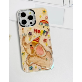Fun cartoon electroplated frame, drip glue blue diamond giraffe, Apple 14 phone case, 15promax transparent, 12 soft edges